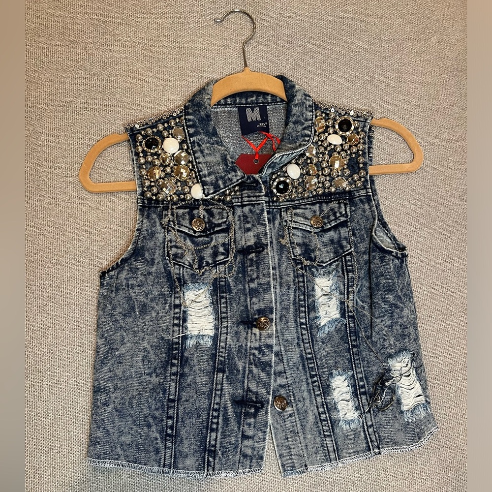 Jean Bedazzled Vest